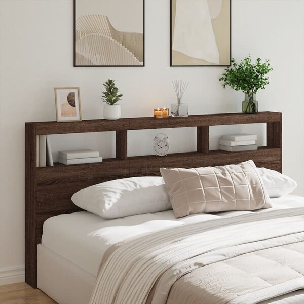 vidaXL Headboard Cabinet with LED Brown Oak 200x17x102 cm