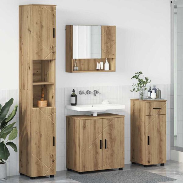 vidaXL Bathroom Furniture Set with Drawer with Door 4 pcs Artisan Oak