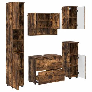 vidaXL Bathroom Furniture Set with Drawer with Shelf 5 pcs Smoked Oak