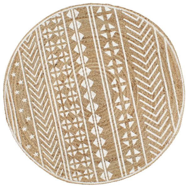 vidaXL Handmade Rug Jute with White Print 90 cm