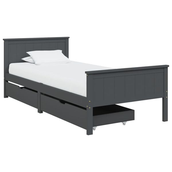 vidaXL Bed Frame without Mattress Dark Grey Solid Wood Pine 100x200 cm (322203+321990)
