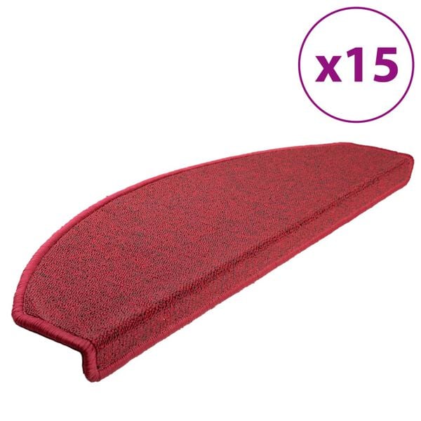 vidaXL Stair Mats 15 pcs 65x24x4 cm Red Half Round Large