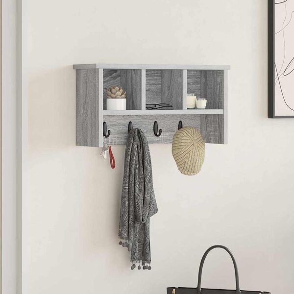 vidaXL Wall-Mounted Coat Rack with Shelf Grey sonoma 50 x 16 x 26 cm
