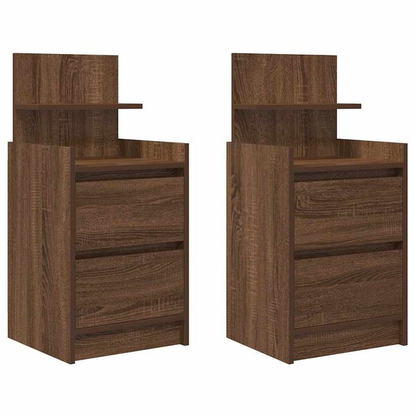 vidaXL Bedside Cabinets with 2 Drawers 2 pcs Brown Oak 38x34x80 cm