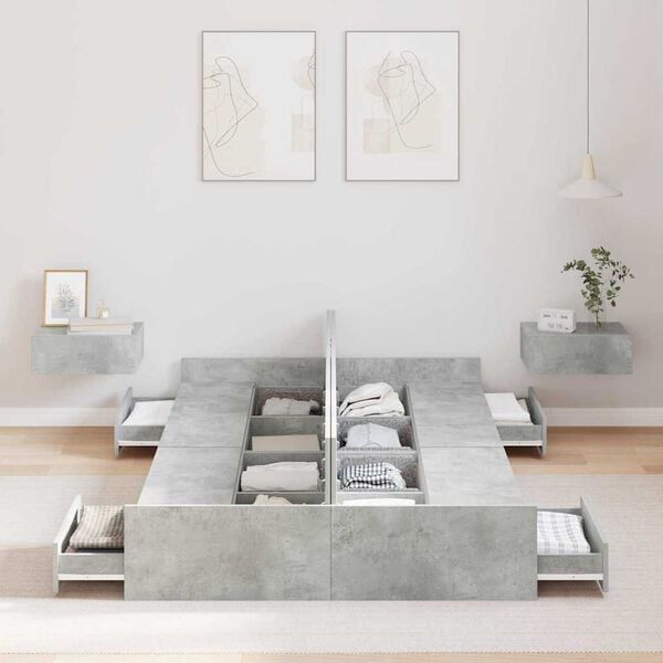 vidaXL Storage Bed Frame Concrete Grey 120 x 190 cm Engineered Wood