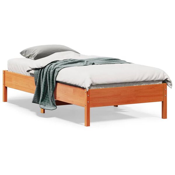 vidaXL Bed Frame without Mattress Wax Brown 75x190 cm Small Single Solid Wood Pine