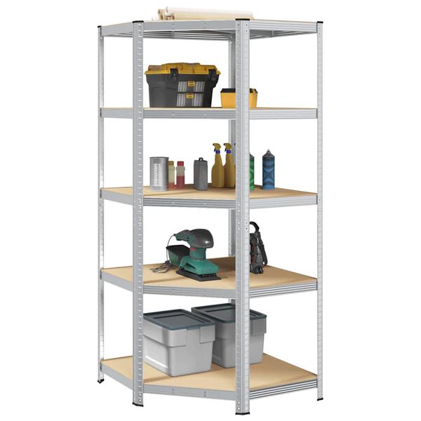 vidaXL Corner Shelf with Shelf Silver 90 x 90 x 198 cm Engineered Wood