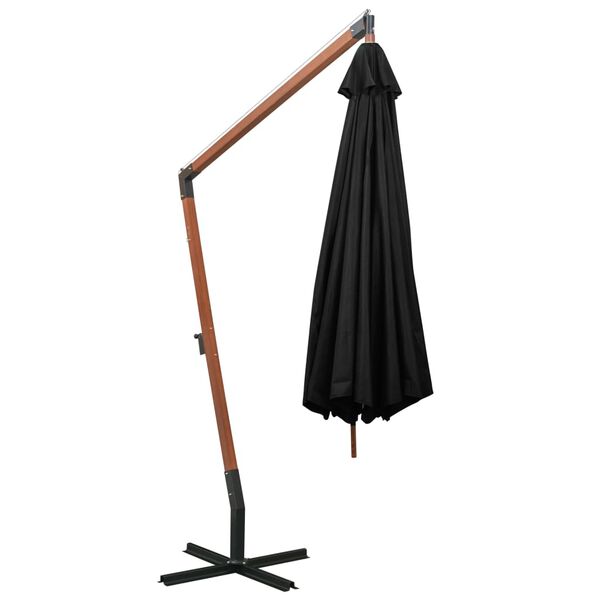 vidaXL Hanging Garden Parasol with Pole Black 3.5x2.9 m Solid Fir Wood