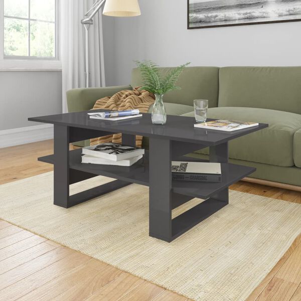 vidaXL Coffee Table High Gloss Grey 110x55x42 cm Engineered Wood