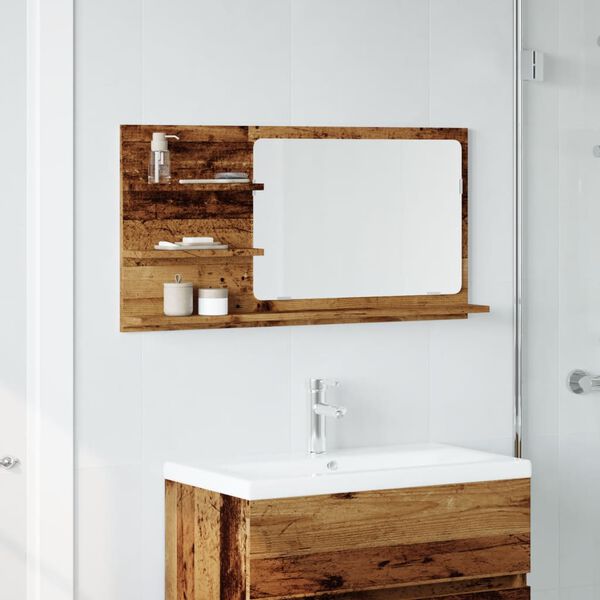 vidaXL Bathroom Mirror Cabinet Old Wood 90x11x45 cm Engineered Wood