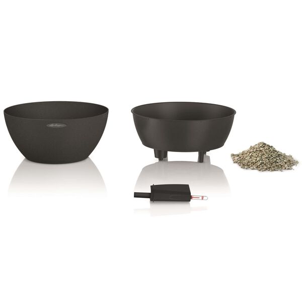 LECHUZA Planter CUBETO Stone 30 ALL-IN-ONE Graphite Black 13832