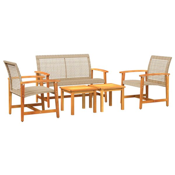 vidaXL 5 Piece Garden Lounge Set Beige Poly Rattan and Acacia Wood