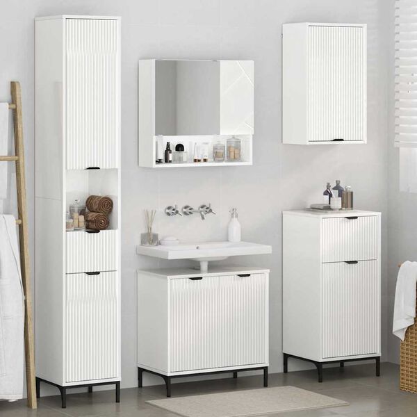 vidaXL Bathroom Furniture Set High Gloss White Engineered wood, Metal