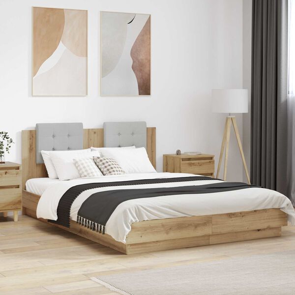 vidaXL Bed Frame with Headboard with Storage Artisan Oak 120 x 200 cm