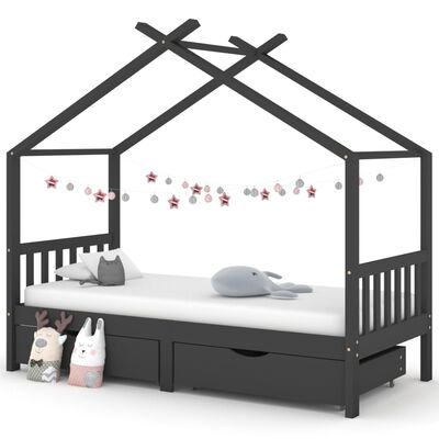 vidaXL Kids Bed Frame with Drawers Dark Grey Solid Pine Wood 90x200cm
