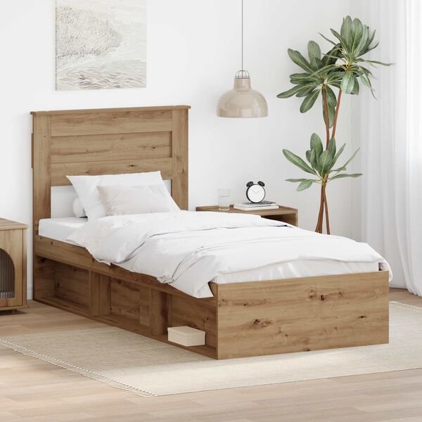 vidaXL Bed Frame Artisian Oak 100 x 200 cm Solid Pine Wood