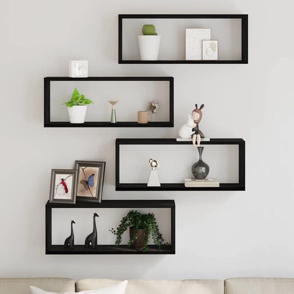vidaXL Wall Shelves 4 pcs Black oak 60 x 15 x 23 cm Engineered wood