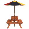 vidaXL Picnic Table for 4 Kids with Umbrella Solid Wood Fir