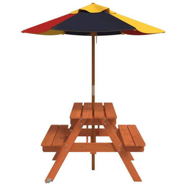 vidaXL Picnic Table for 4 Kids with Umbrella Solid Wood Fir