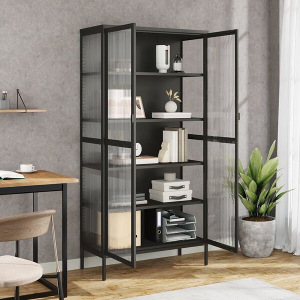 vidaXL Highboard Black 85x40x180 cm Glass and Steel