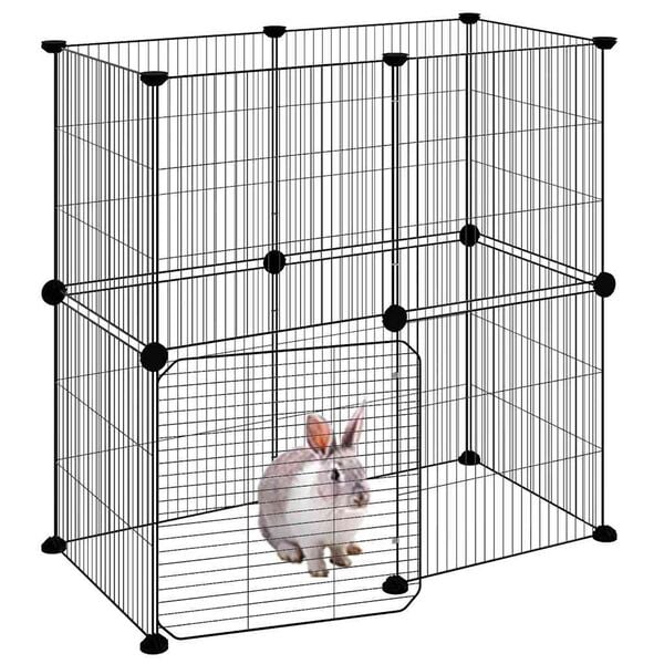 vidaXL 12-Panel Pet Cage with Door Black 35x35 cm Steel