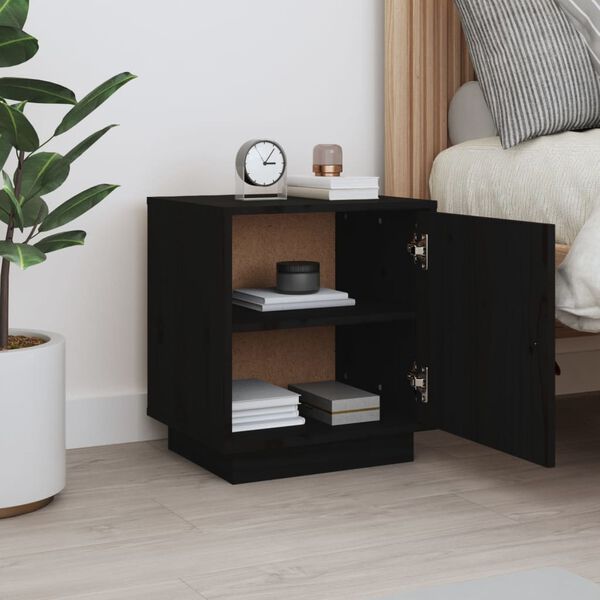 vidaXL Bedside Cabinet Black 40x34x45 cm Solid Wood Pine