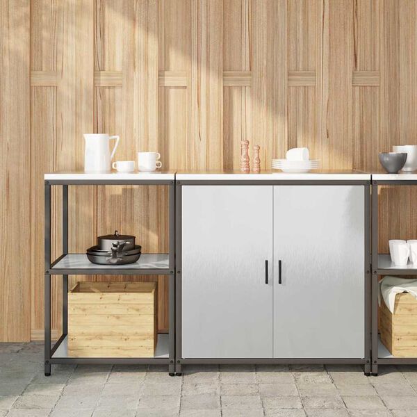 vidaXL Kitchen Storage Set with Shelf 2 pcs Silver Stainless Steel