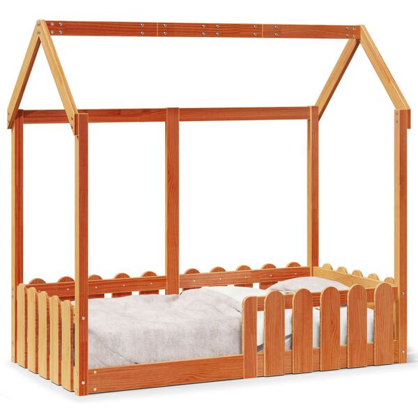 vidaXL Kids' House Bed Frame Wax Brown 70x140 cm Solid Wood Pine