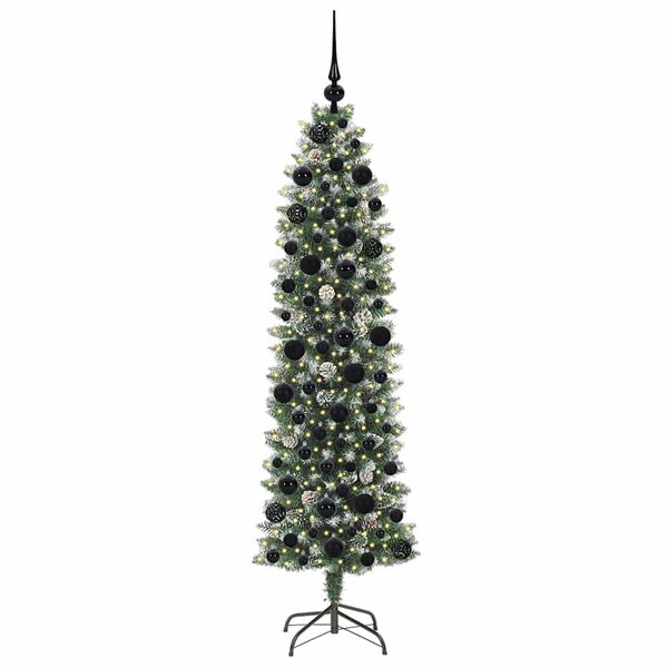 vidaXL Artificial Slim Christmas Tree Green and White 180 cm