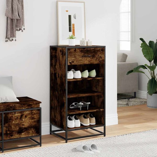 vidaXL Shoe Rack Smoked Oak 48x38x97.5 cm Engineered Wood