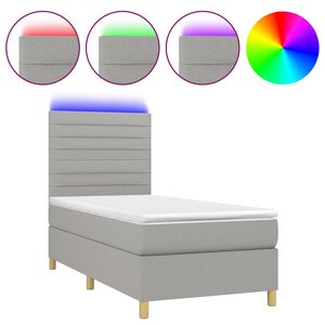 vidaXL Box Spring Bed with Mattress&LED Light Grey 80x200 cm Fabric