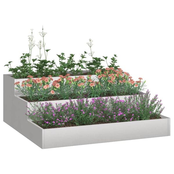 vidaXL Garden Planter Silver 90 x 90 x 35 cm Stainless Steel