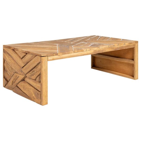 vidaXL Coffee Table Erosion Solid Teak Wood 110x35x38 cm