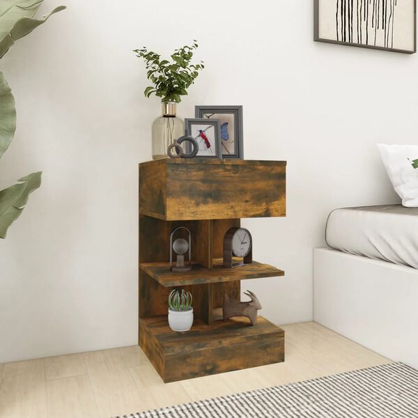 vidaXL Bedside Cabinet Smoked Oak 40x35x65 cm Engineered Wood
