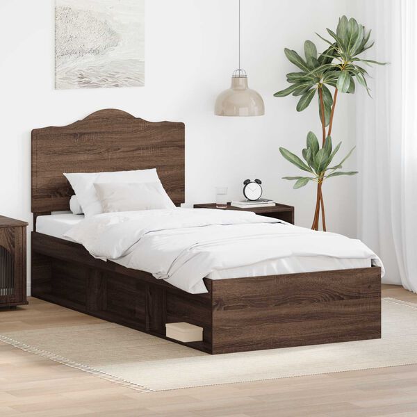 vidaXL Bed Frame with Headboard Brown Oak 75 x 190 cm Solid Pine Wood