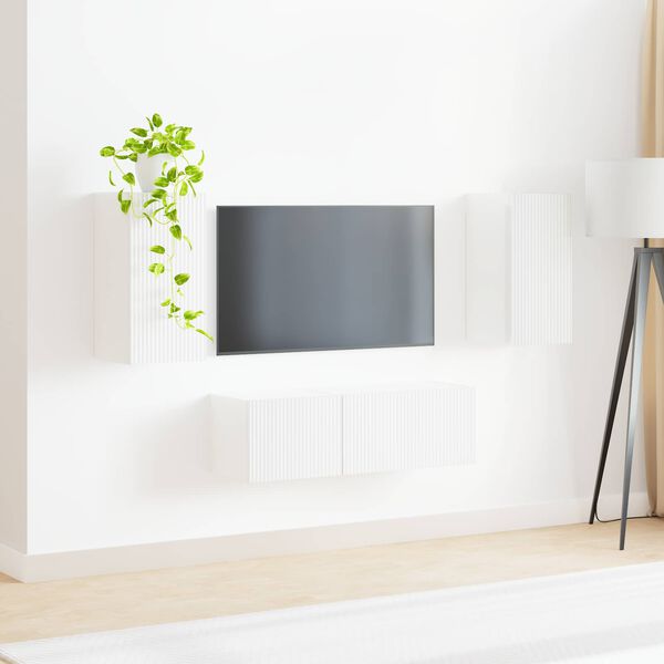 vidaXL TV Wall Cabinet Set 4 pcs High Gloss White Engineered Wood