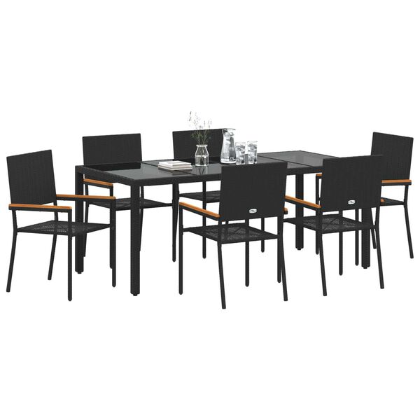 vidaXL Garden Dining Set 7 pcs Black Poly Rattan