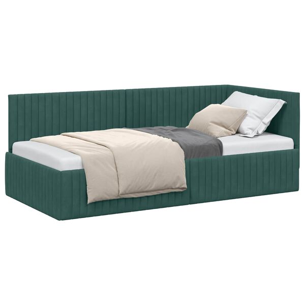vidaXL Corner Bed Frame Dark Green 90 cm x 200 cm Velvet