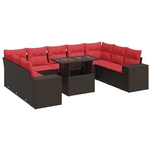 vidaXL 15 Piece Garden Sofa Set with Cushions Brown Poly Rattan Acacia