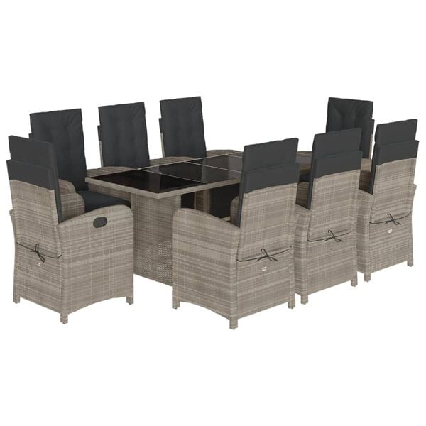 vidaXL 9 Piece Garden Dining Set with Cushions Light Grey Poly Rattan