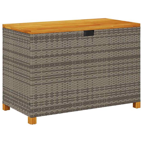 vidaXL Garden Storage Box Grey 110x55x63 cm Poly Rattan Acacia Wood