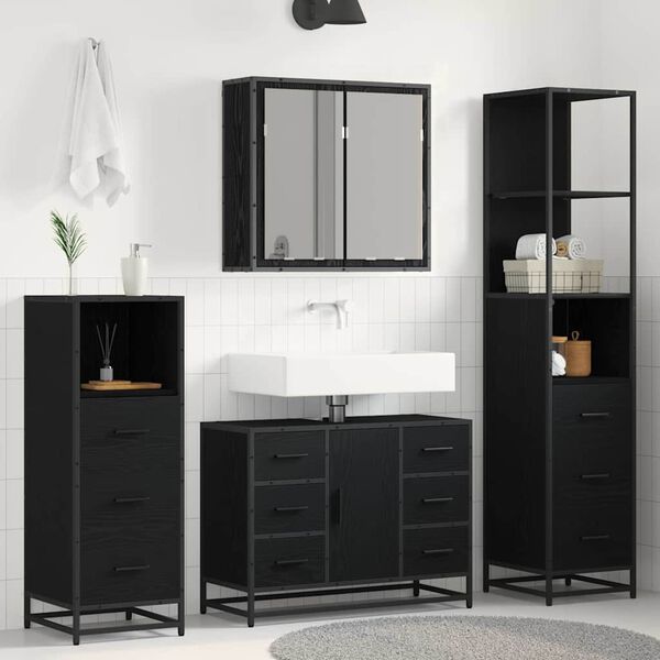 vidaXL Bathroom Furniture Set 4 pcs Black Oak Engineered Wood