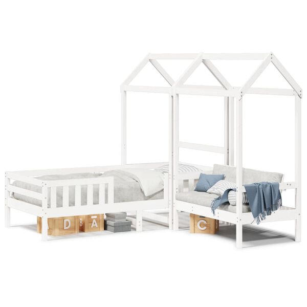 vidaXL Bed and Bench Set with Roof without Mattress White 75x190 cm Small Single