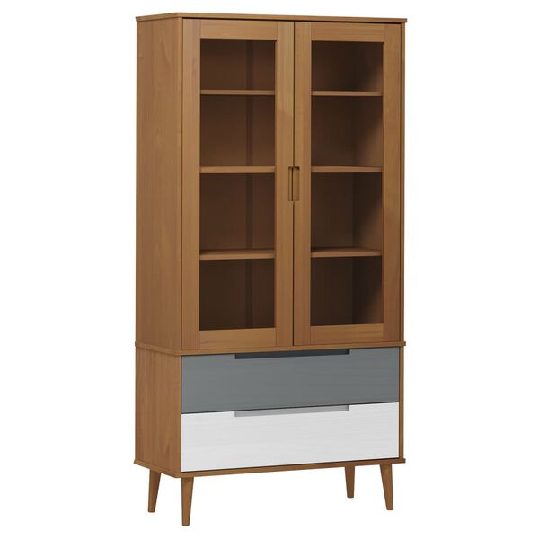 vidaXL Vitrine Cabinet MOLDE Brown 90x35x175 cm Solid Wood Pine