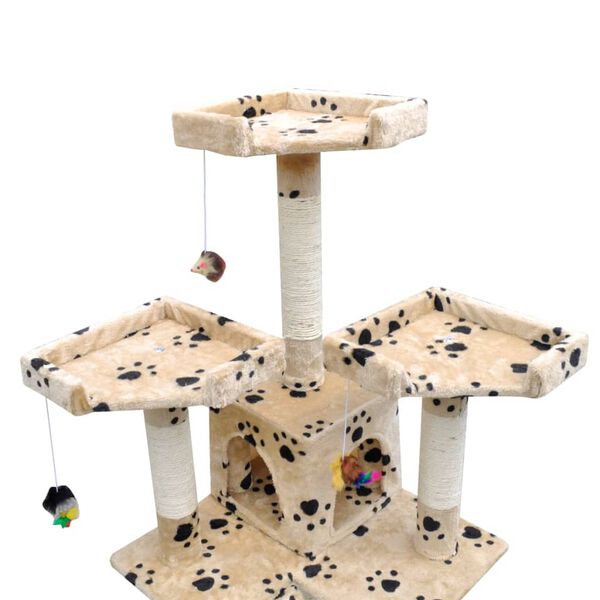 vidaXL Cat Tree Cat Scratching Post 170 cm 2 Condos Beige with Pawprints