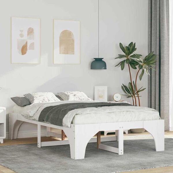 vidaXL Bed Frame White 135 x 190 cm Solid Pine Wood