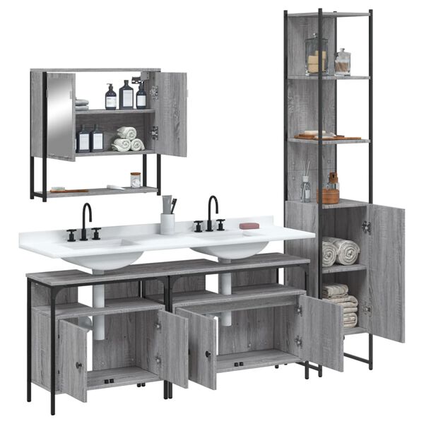 vidaXL 4 Piece Bathroom Furniture Set Grey Sonoma Engineered Wood