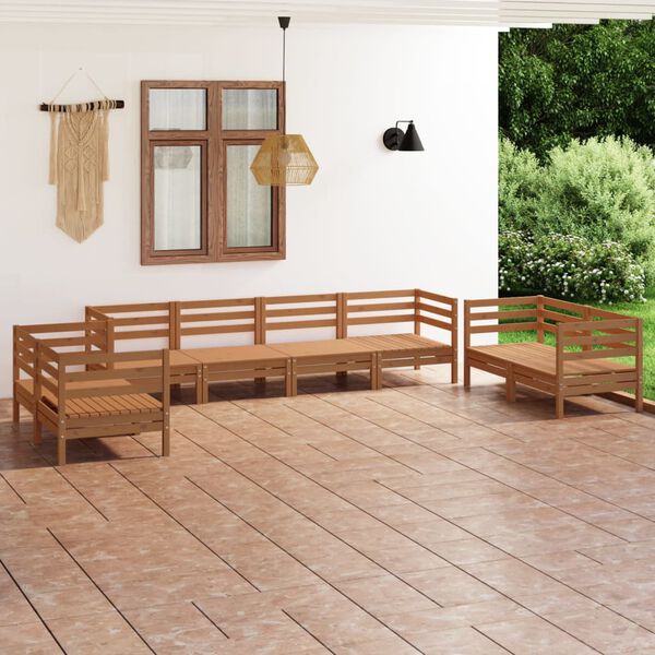 vidaXL 8 Piece Garden Lounge Set Honey Brown Solid Pinewood