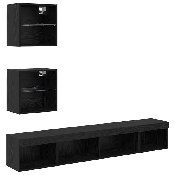 vidaXL TV Wall Units with LED with LED 5 pcs Black Oak Engineered Wood
