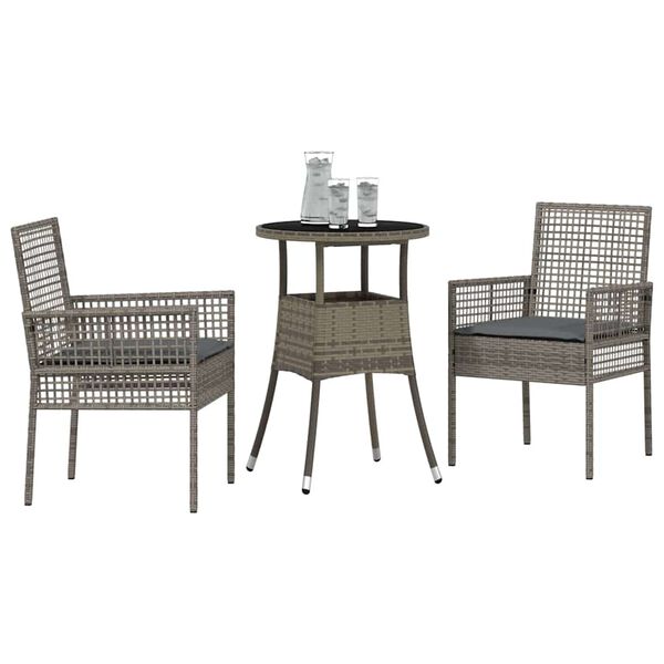 vidaXL Garden Dining Set 3 pcs Grey Poly rattan